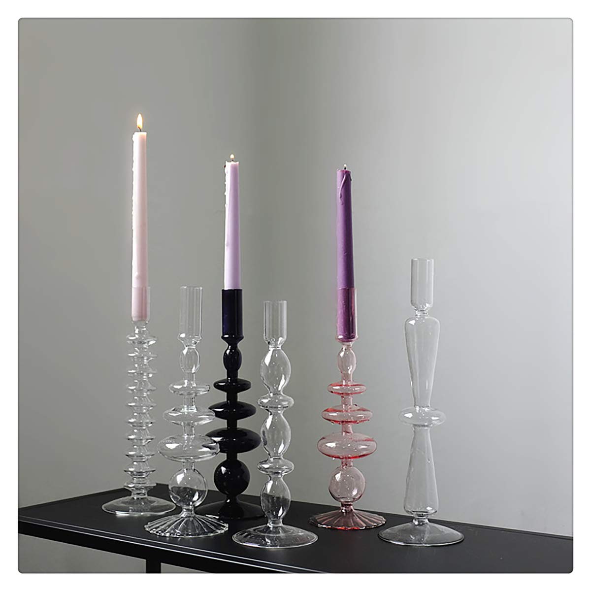 LKXHarleya Glass Candlesticks Holders, Retro Glass Candle Holder for Taper Candle Table Centerpiece Wedding Party Home Decoration, Transparent
