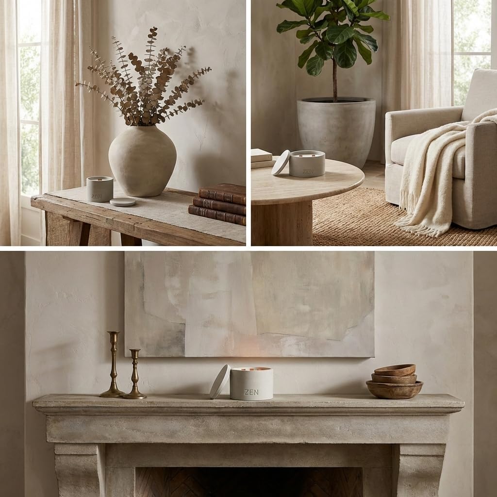 Zen Concrete Candle with Lid – Apple Blossom Citrus Floral – 100% Beeswax, Minimalist Jar, Wooden Wick, Reusable Container Plant Pot Storage – Luxury-Inspired (Gray, Small, CLIVE)