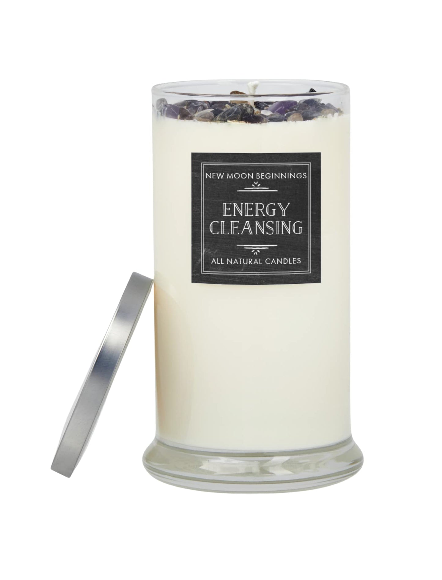 Energy Cleansing Candle by New Moon Beginnings - Crystal & Herb Candles - Protection Candles - All Natural Soy Candle - Lavender Sage Cedar