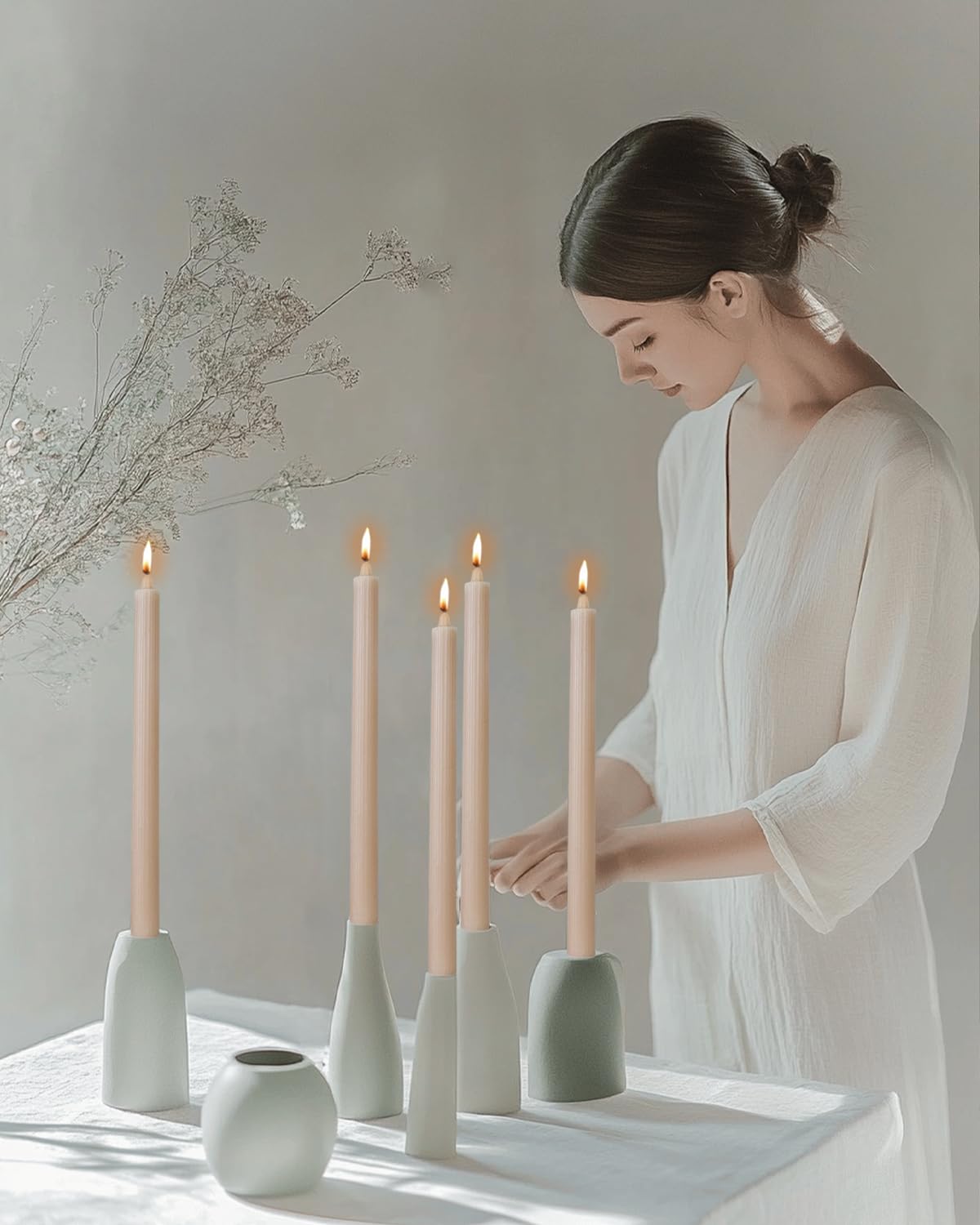 LPUSA Sahara Beige Taper Candles Ribbed Dripless Tapered Candles Ideal as Dinner Candle Smokeless and Unscented Candle Sticks Long Burning,10.5 inch,Set of 12