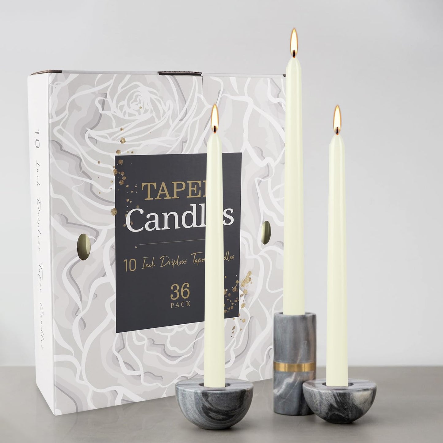 36 Pack Ivory Taper Candles 10 inch(H) Dripless, Smokeless & Unscented - Long Burning Time - Hand Poured Tall Candlesticks - Ideal for Restaurant,Weddings, Dinner Parties, and Home Decor