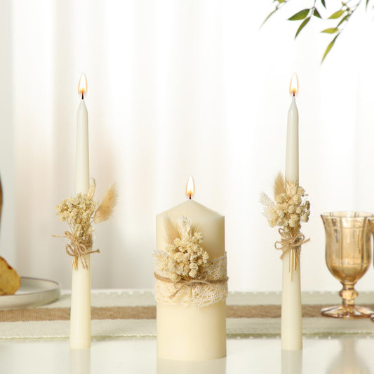 Conelist 3 Pcs Wedding Unity Candles for Wedding Ceremony Gift 6.3" Pillar and 9.8'' Taper Candles Set for Reception and Ceremony Events Decor(Rustic Style)