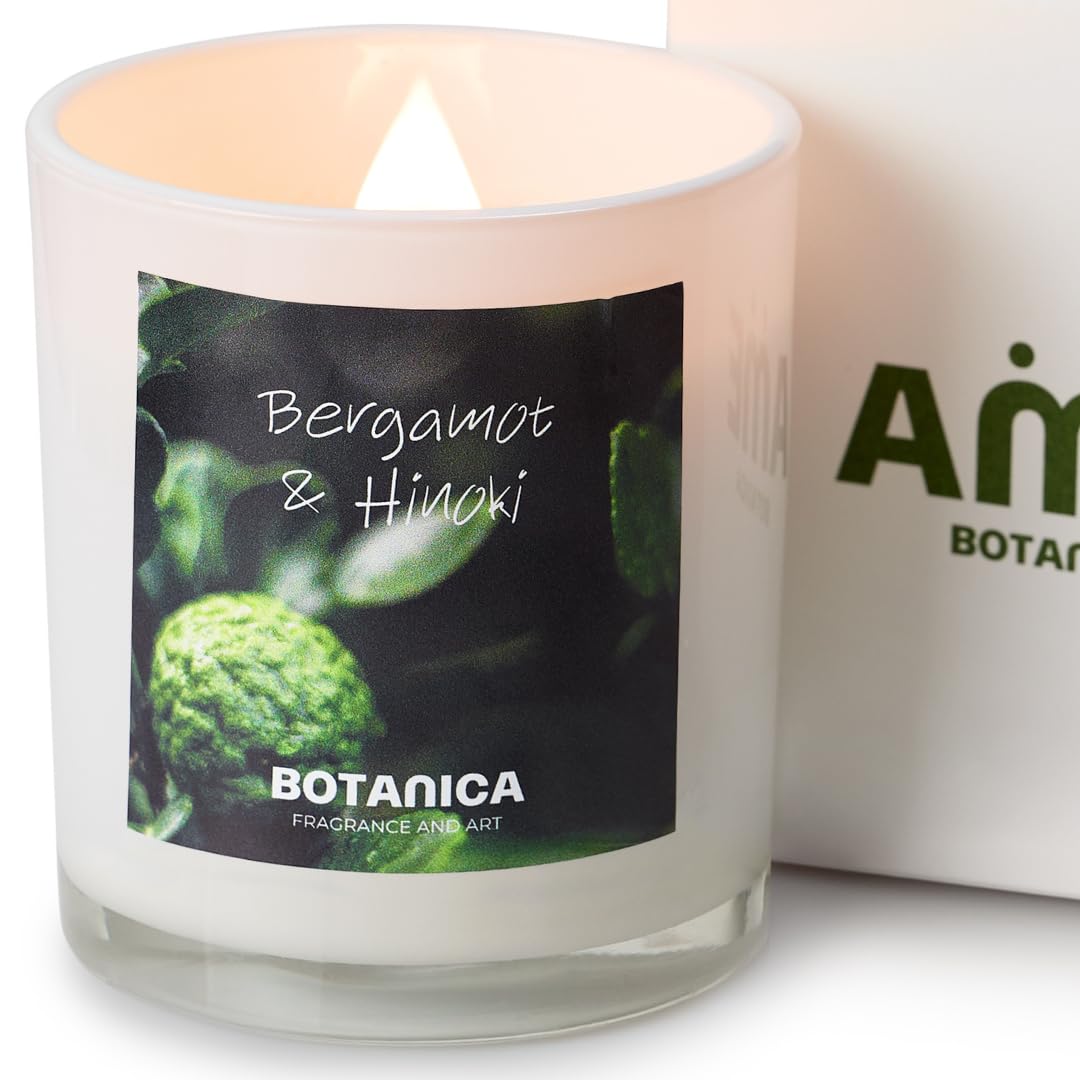 AME BOTANICA Hinoki & Bergamot Candle | Wood Wick Candles That Crackle | Valentine's Day, Mother's Day, Father's Day Gift | Luxury Scented Candle – Hand Poured in The USA