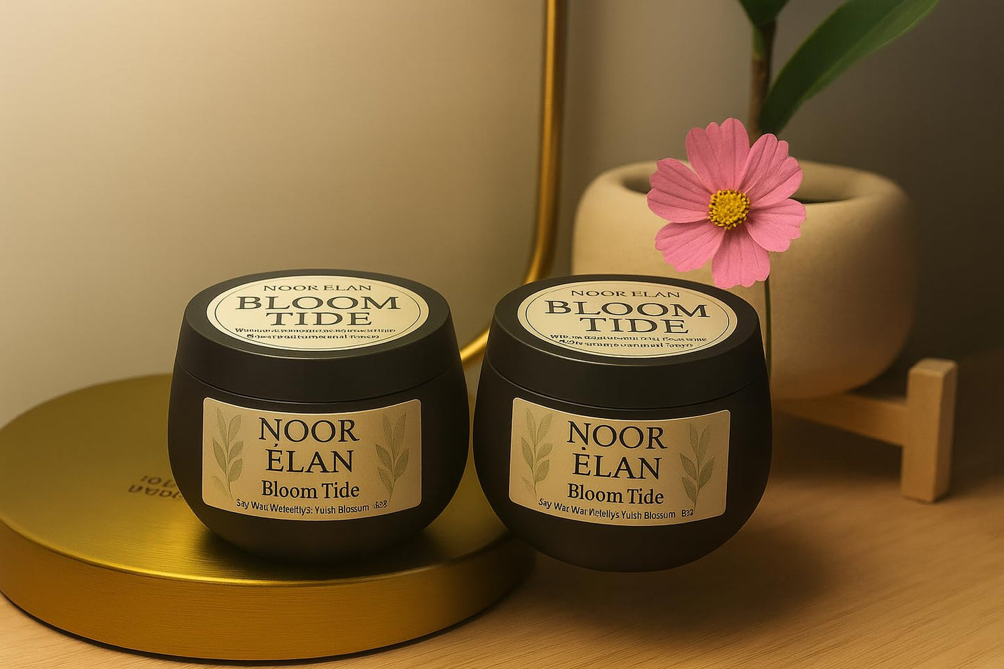 Dual Noor Élan Bloom Tide Scented Candle, Water Lily + Yuzu Blossom, Hand-Poured Soy Wax, 8 oz, 55 Hour Burn Time