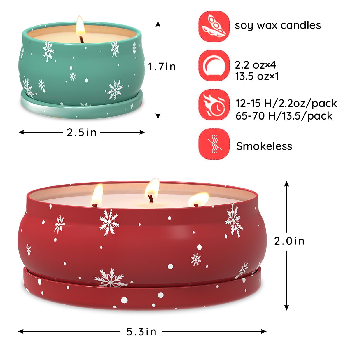 Set of 5 Christmas Themed Scented Candles Gift Set for Women, Natural Soy Wax Aromatherapy Candles for Home Decor - Lavender, Cookie, Vanilla&Cake, Apple and Cedar Fragrance