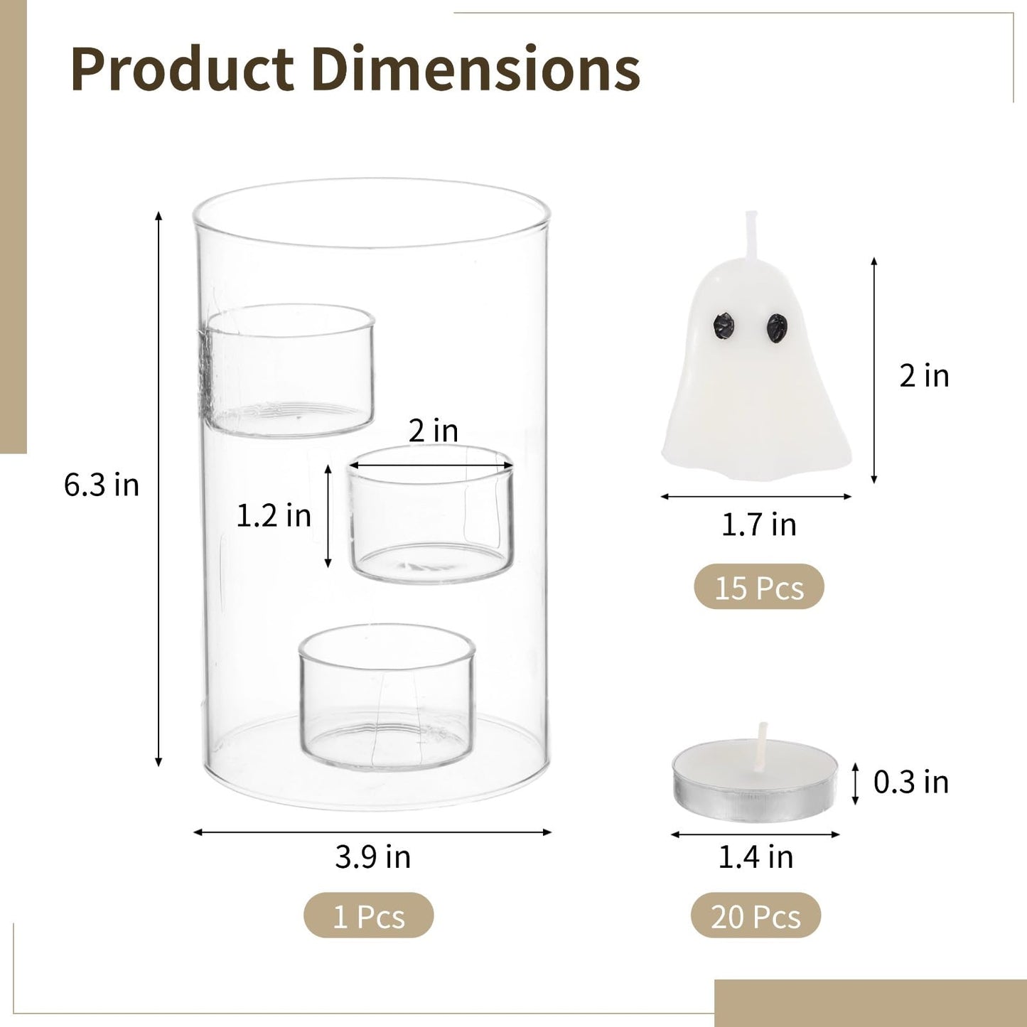 yeeplant Seasonal Glass Candle Holder Set, Cylinder Candle Holder with 15 Candles, 20 Tea Lights, Decorative Floating Candle Table Centerpiece Kit for Weddings, Parties, Holidays