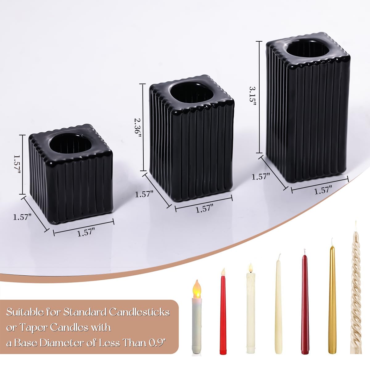 LETINE 12pcs Black Vertical Stripe Glass Candlestick Holders - Chic Taper Candle Sticks Holder Set for Elegant Dining & Home Decor - Ideal Candle Holders for Wall,Living Room,Bedroom, Kitchen Decor