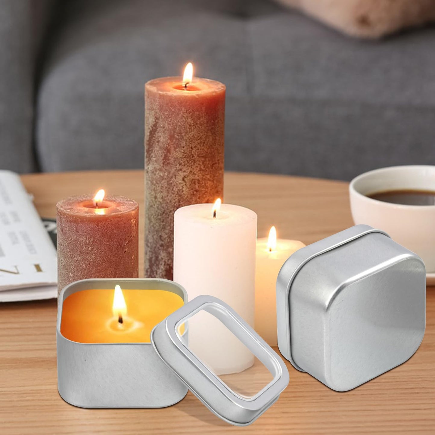 GENHAKON 40 Pack 4 oz Square Metal Tins, Square Candle Tins with Clear Window, Perfect for Candle Making, Gifts & DIY Projects