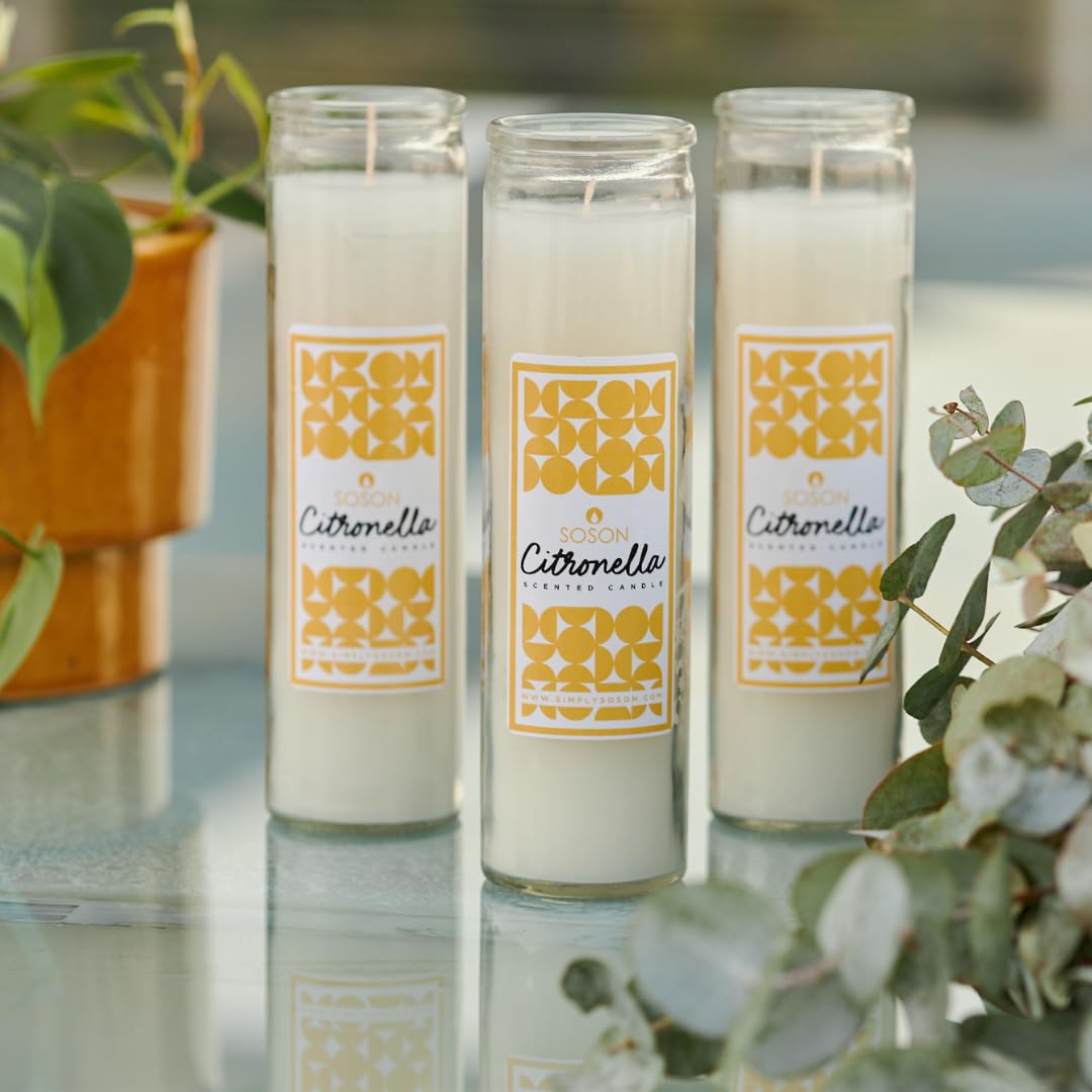 Simply Soson Citronella Candle - Citronella Scented Devotional Glass Jar Candles Ivory - 2x8 inch - 6 Pack - Outside Candles for Garden Yard Balcony, Summer Camping