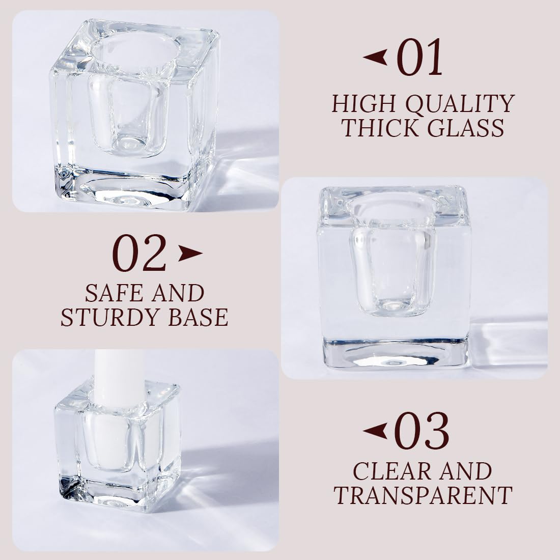 JONERAY Glass Taper Candles Holders Bulk, Set of 24 Clear Glass Candlestick Holders for Christmas Festival Dinning Table