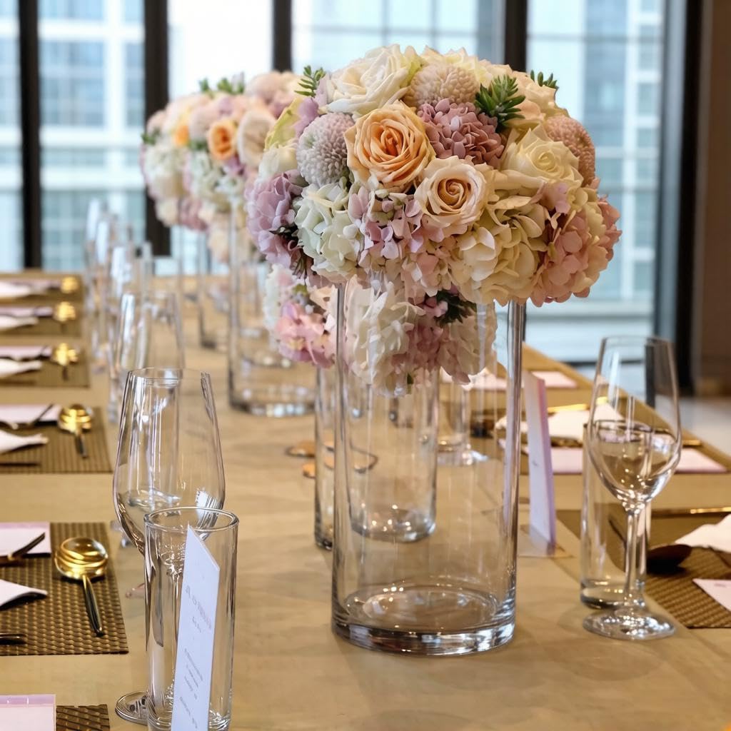 CYS EXCEL (H:12" D:6") Large Cylinder Clear Glass Vase for Wide Bouquet Flower Vase Centerpieces Display Hurricane Floating Candle Holder