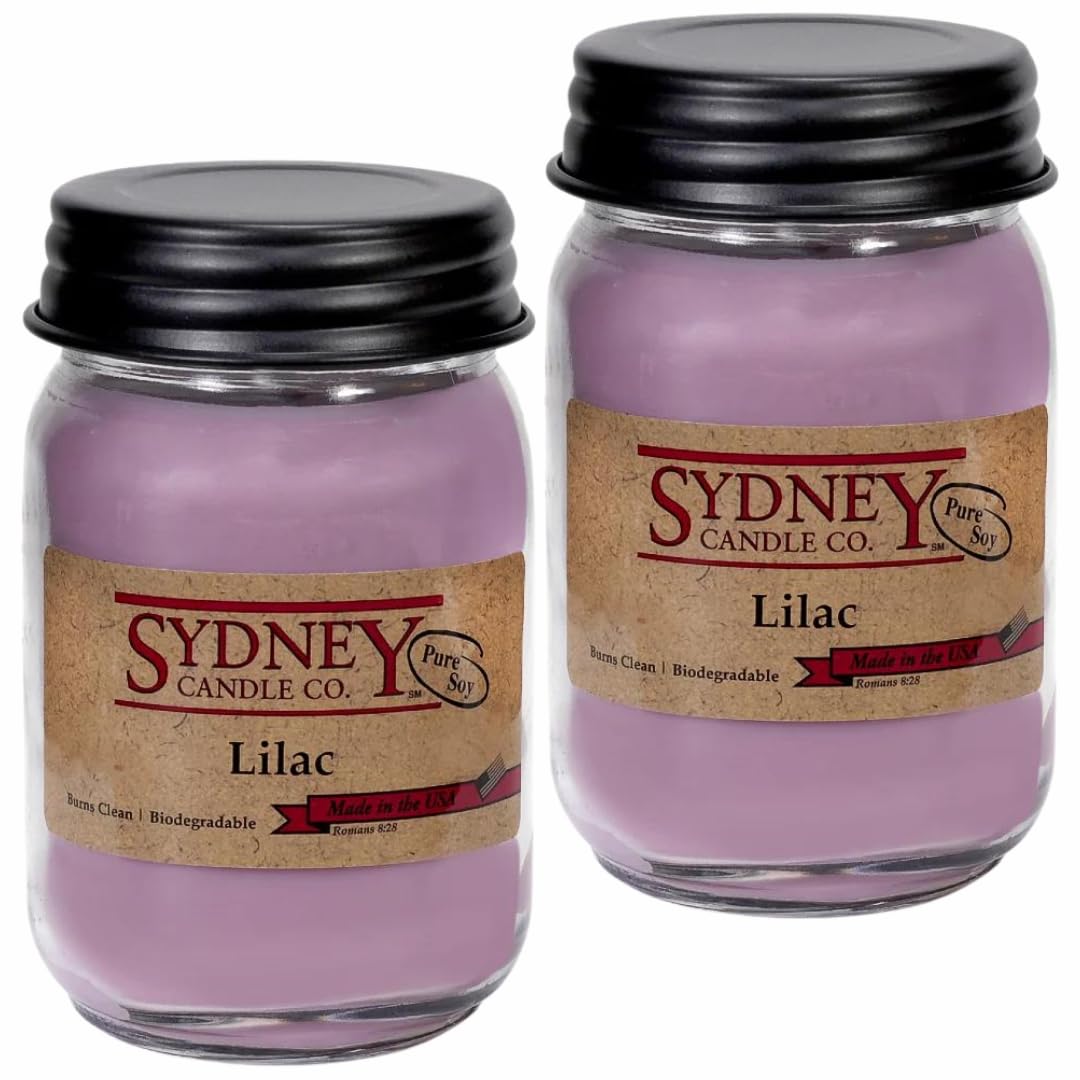 Sydney Candle Co. Soy Wax Spring Candles – Blooming Lilac, 15.5 oz, 2 Pack, Spring Scented Candles for Home, Approx. 180-Hour Burn Time