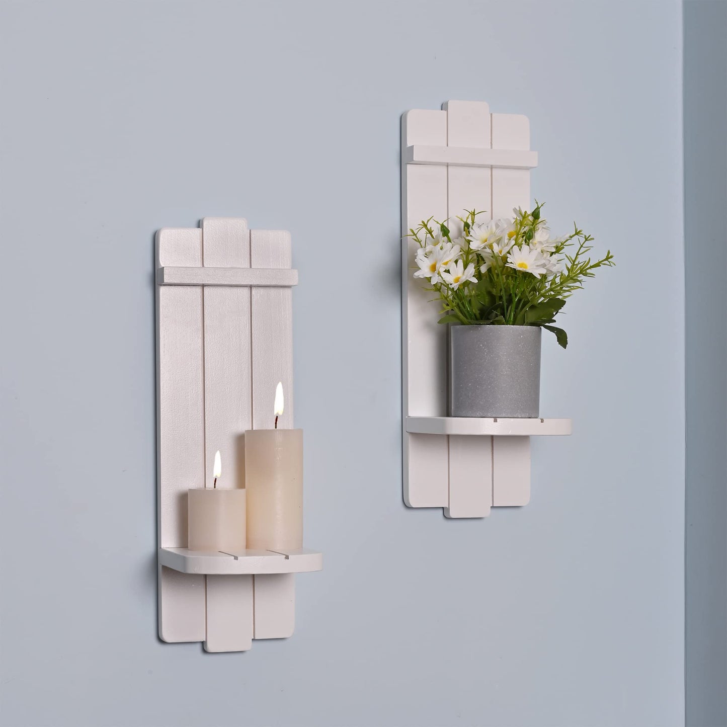 Yorkmills Sconces Wall Decor Set of 2, Candle Holder Rustic Home Farmhouse Art Floating Candle Sconces Shelf White Decorations for Living Room, Dining Room, Bedroom, Bathroom