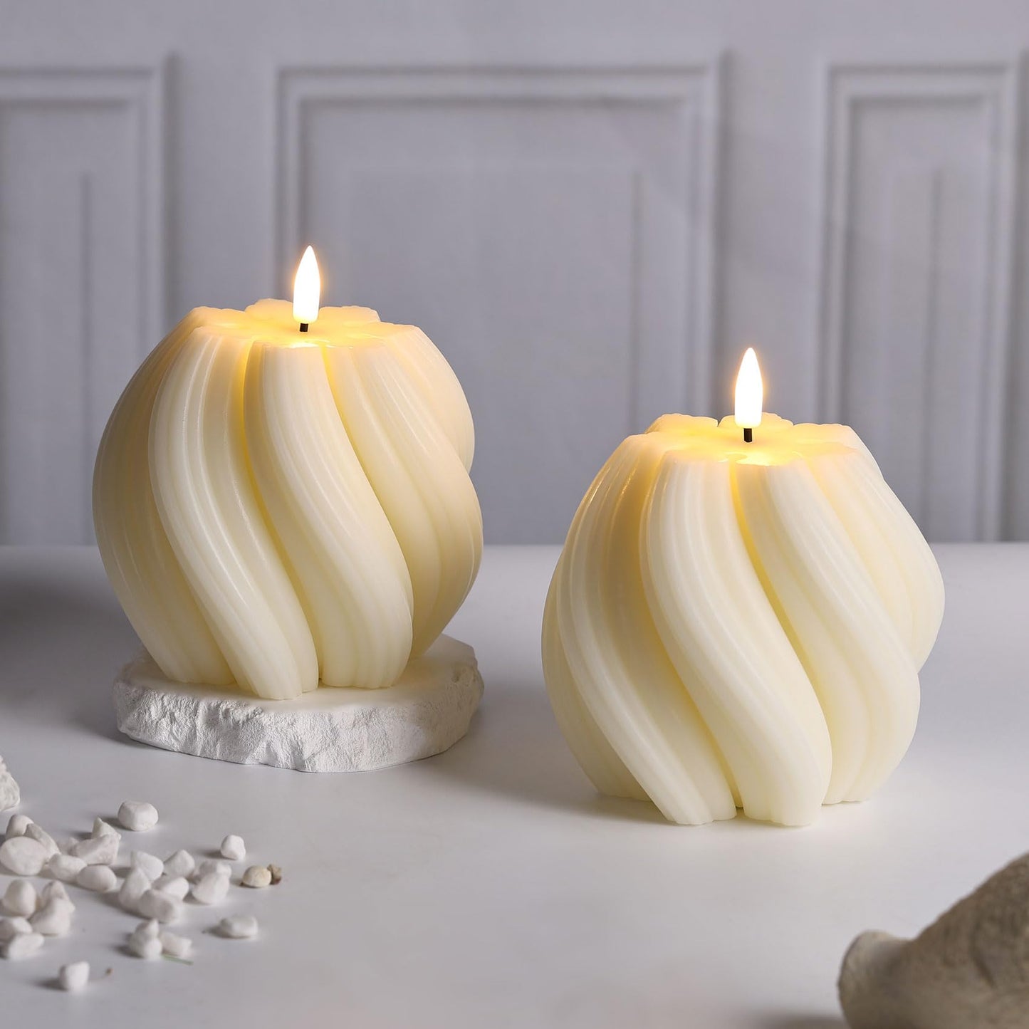 Girimax Cream White Swirl Flameless Candles with Remote, Aesthetic Twirl LED Pillar Candle Housewarming Gift Home Shelf Decor 1 Pack