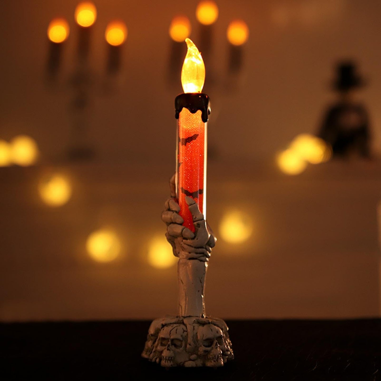 YBB 3 Pack Halloween Skeleton Hand Candle Holder Light, Skull Flameless Taper Candle Lamp for Halloween Party Table Centerpiece Spooky Decoration (Green, Orange, Purple)