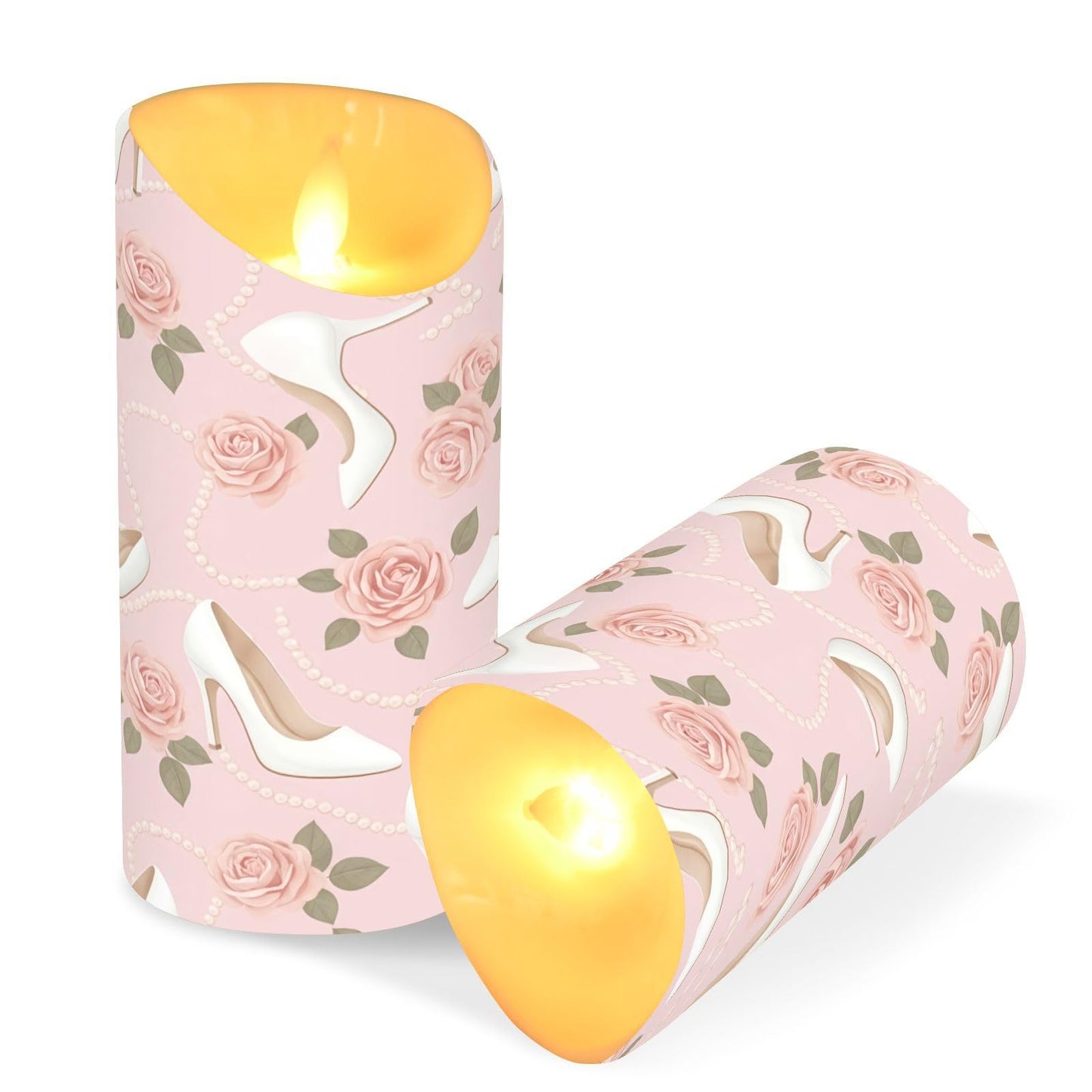 Gravopti Pearls & Heels 2 Pack Flameless LED Pillar Candles with Remote & Timer, Battery Operated, Flickering Wax Candle for Wedding, Romantic Home & Party Decor