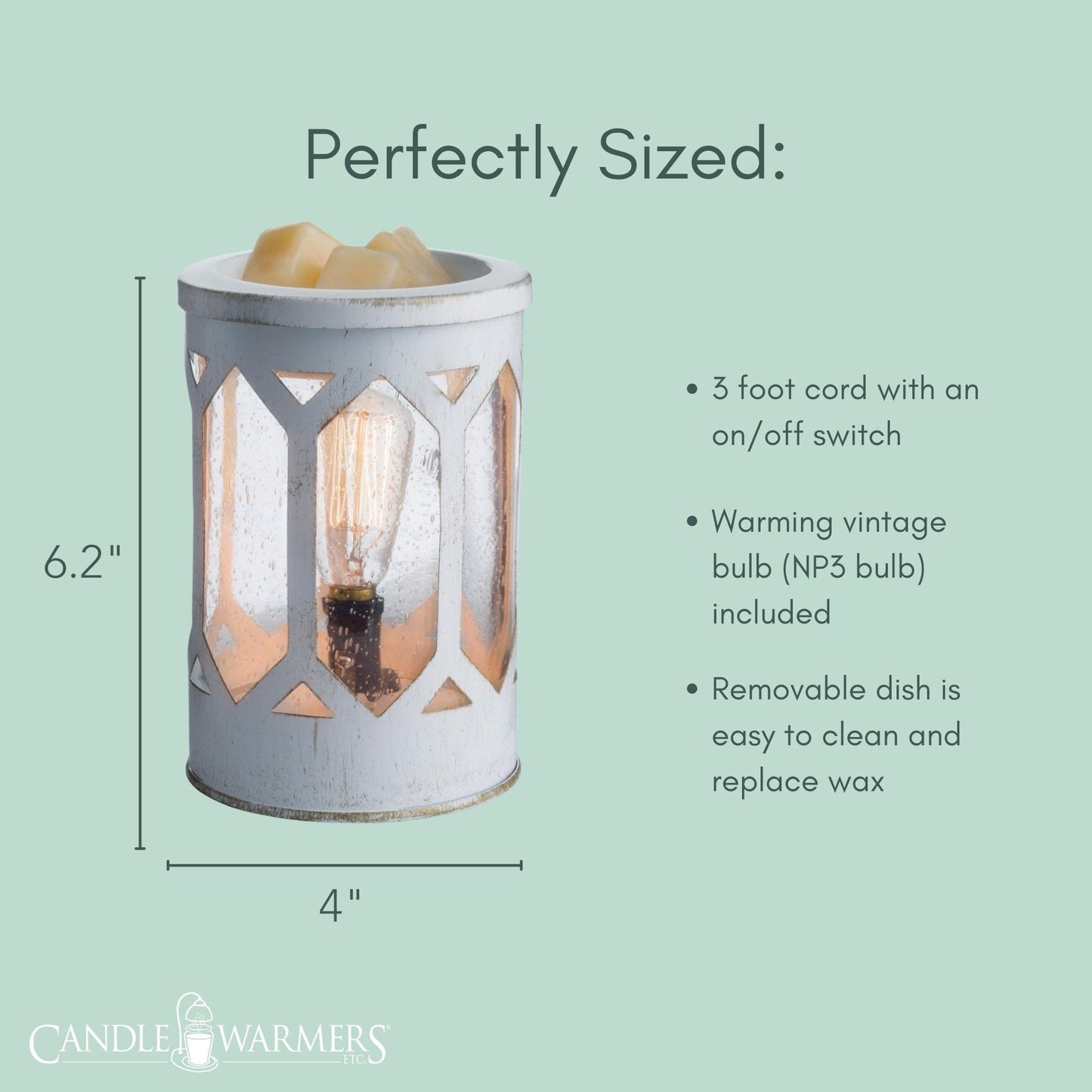 Candle Warmers Etc. Vintage Bulb Illumination Fragrance Warmer- Light-Up Warmer for Warming Scented Candle Wax Melts and Tarts to Freshen Room, Arbor