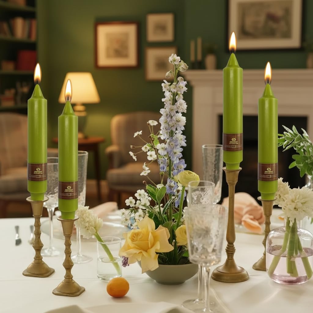 Grass Green Taper Candles Unscented Tapered Candles 7 inch Short Tapered Candle Ideal as Dinner Candles Smokeless Long Burning Candlesticks for Weddings Dinner Party Home Decor