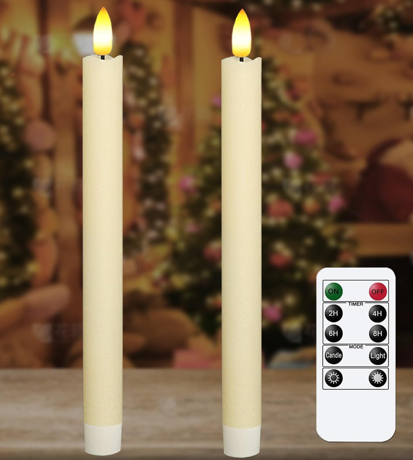 KSWING 2 PCS Upgraded Real Wax LED Flameless Taper Candles with Remote, White Candlesticks Battery Operated Flickering - 9.6” Long Realistic Fake Candle Sticks for Home/Wedding/Fireplace Xmas Decor
