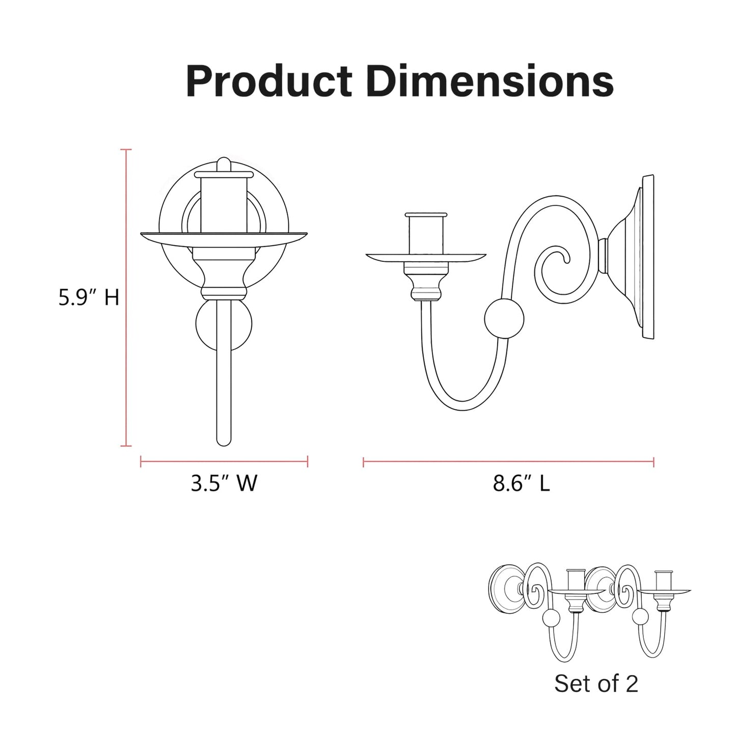 Set of 2 Black Wall Sconces Candle Holder, Modern Farmhouse Metal Wall Decor for Living Room Bathroom Dining Room, Matte Iron Scroll Wall Art Sconce for Pillar or LED Candles (8.6" x 5.9" x 3.5")