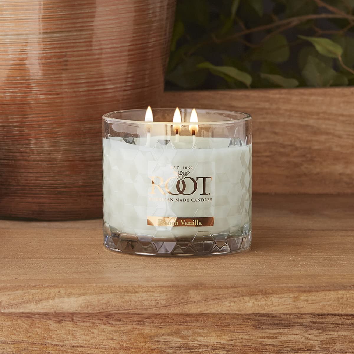 Root Candles Scented Candles Honeycomb Glass Premium Handcrafted Beeswax Blend 3-Wick Candle, 12-Ounce, French Vanilla