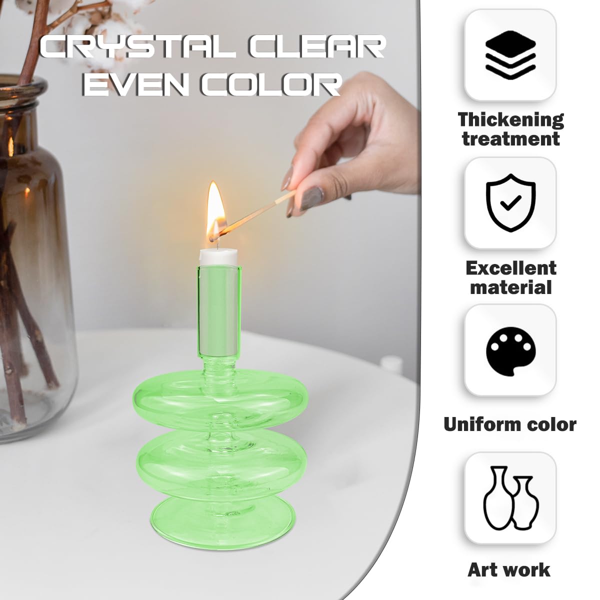 LNQ LUNIQI Clear Taper Candle Holders Glass Candle Stick Holder Modern Candle Holders for Tapered Candlesticks Wedding Reception Centerpieces Christmas（Dark Green）