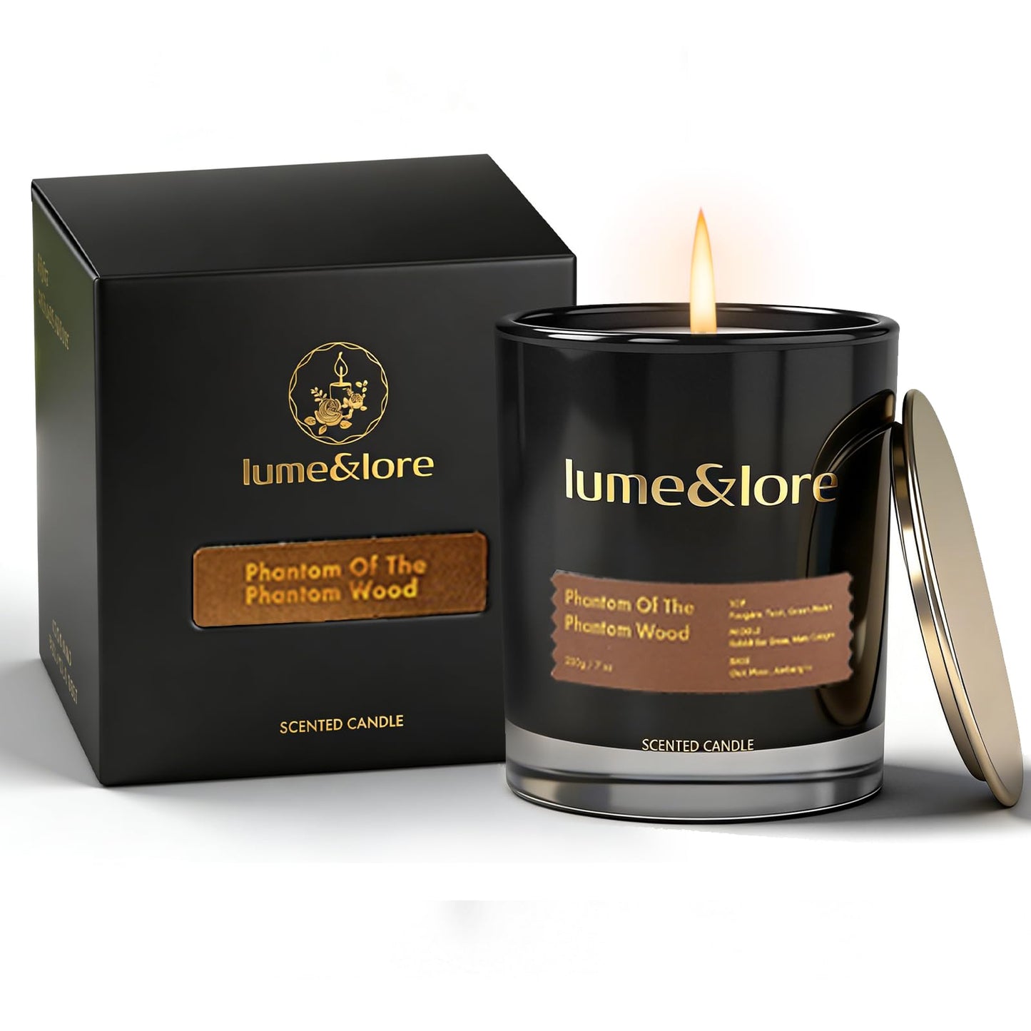 Phantom Wood Scented Candle - 7oz Natural Soy Wax, Fougère & Teak Aroma - The Best Gift for Focus & Relaxation