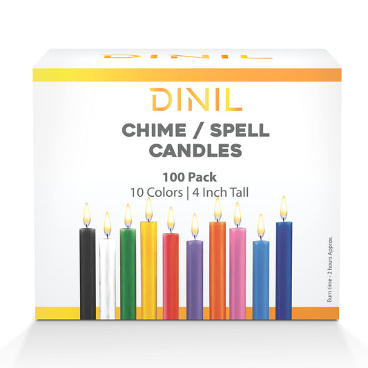 Dinil - Spell & Chime Candles – Premium Mini Taper Candles for Rituals, Prayer, Birthdays, Meditation, Altar, Spells, Chime Candles (100, 10 Assorted Colors)