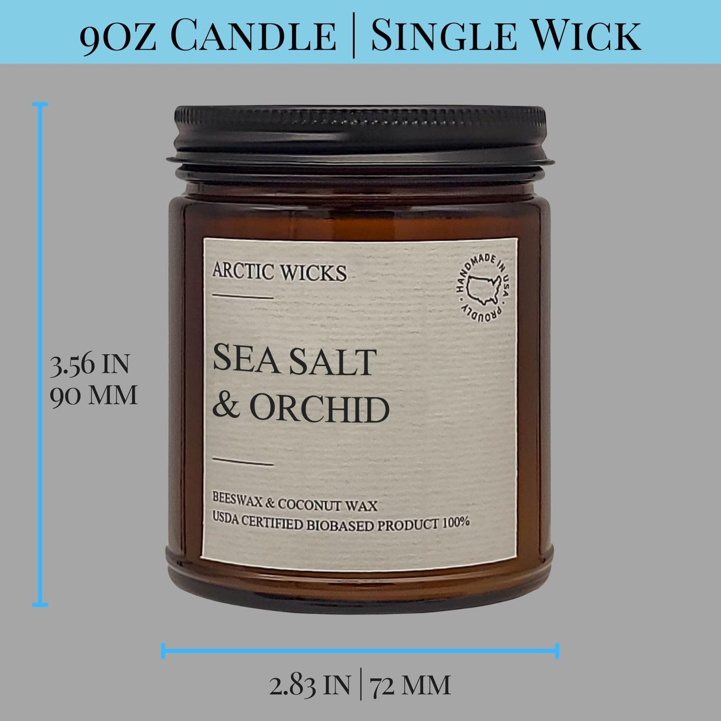 Arctic Wicks Scented Coconut Beeswax Candles | Coconut Beeswax Non Toxic Candle 9oz Amber | Farmhouse Candles Non-Toxic Clean Burn 100% USDA Certified Biobased (Sea Salt & Orchid)
