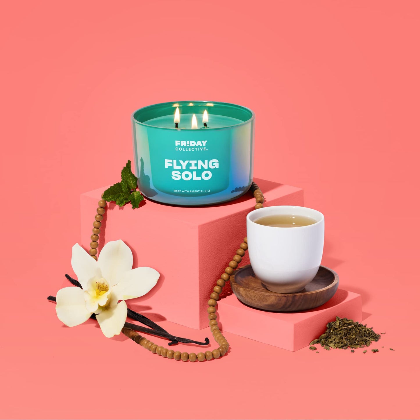 Friday Collective Flying Solo Candle Fresh & Clean Scented Made with Essential Oils 3 Wicks 13.5 oz