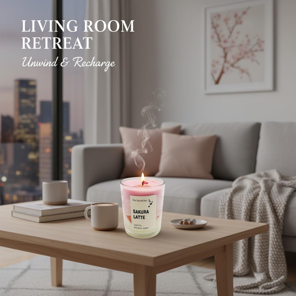 SRCVYLT Coffee Candles Glass Cup Made of Soy Wax, Jelly Candles Gifts for Women Men Coffee Lovers Room Decor (Cherry Blossom)