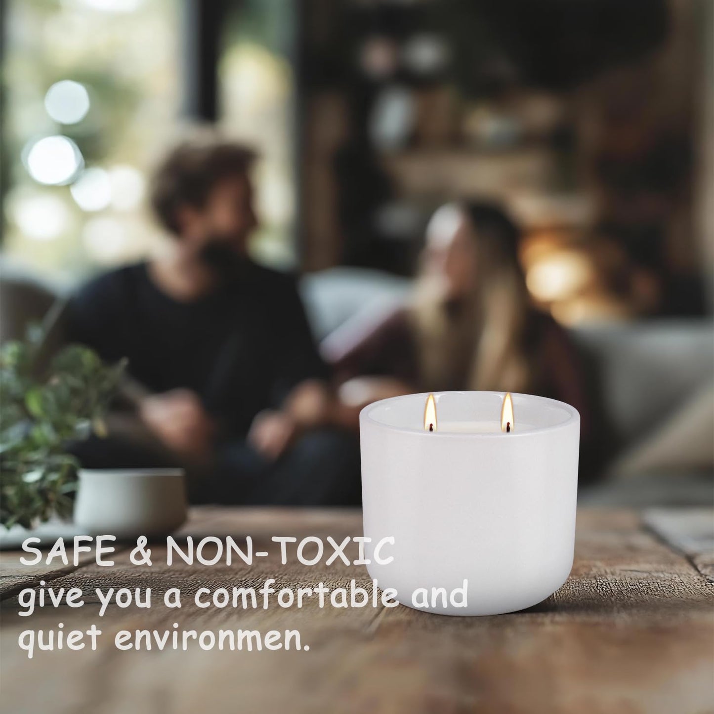 Wfmolcand 2-Pack Citronella Candles in White Ceramic Jars - 2 Cotton Wicks, Citronella Oil with Elegant White Pillar Design Perfect for Outside Patio, Camping & Garden, Summer Gifts for Indoor Home