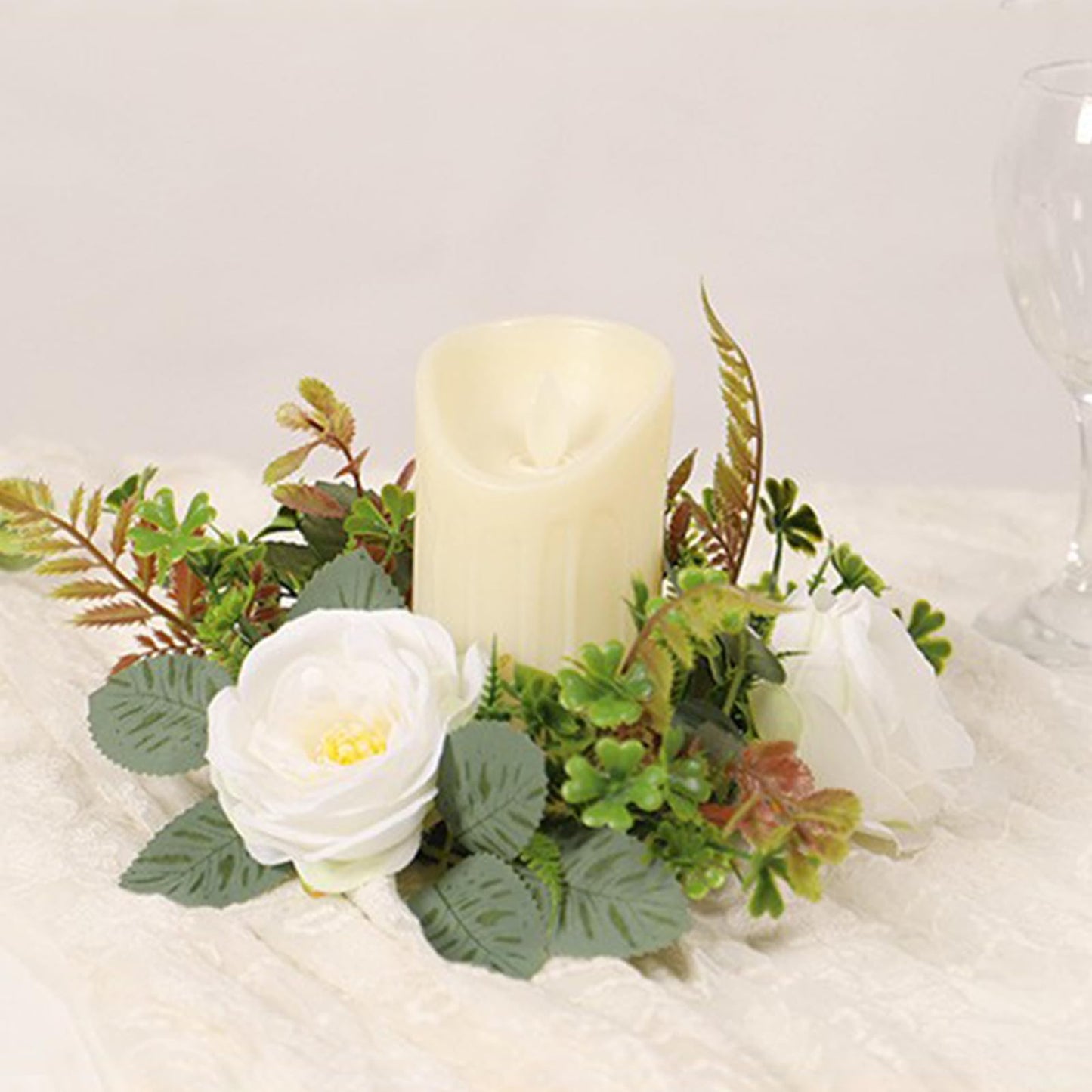 4 Pcs White Rose Candle Rings, Candle Rings Artificial Eucalyptus Leaves Wreaths Candle Rings Wreaths Greenery Wreath Candle Rings for Wedding Centerpiece Party Home Table Decor