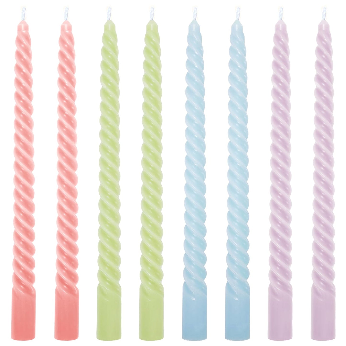 Whaline 8Pcs 10 Inch Easter Pastel Spiral Taper Candles Dripless Twisted Wax Candles Long Unscented Candle Sticks for Spring Home Party Dining Table Supplies