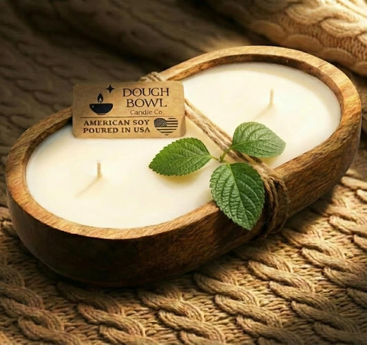 Dough Bowl Candle Co. Palo Santo Candle - Scented Candles for Home for Meditation for Men and Women, 100% Soy Wax Decor with 40H Burn Time, 10x6 Large 3 Wick Luxury Aromatherapy Gifts in Wood Bowl
