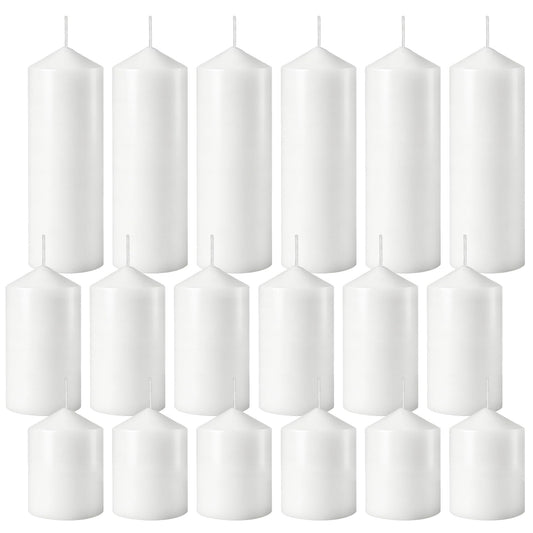 HTTBEIZI Pillar Candles Bulk Set - Unscented, Smokeless, Dripless | 3 Sizes: 2x3, 2x4, 2x6 Inches | Ideal for Weddings, Christmas & Home Decor (18, White)