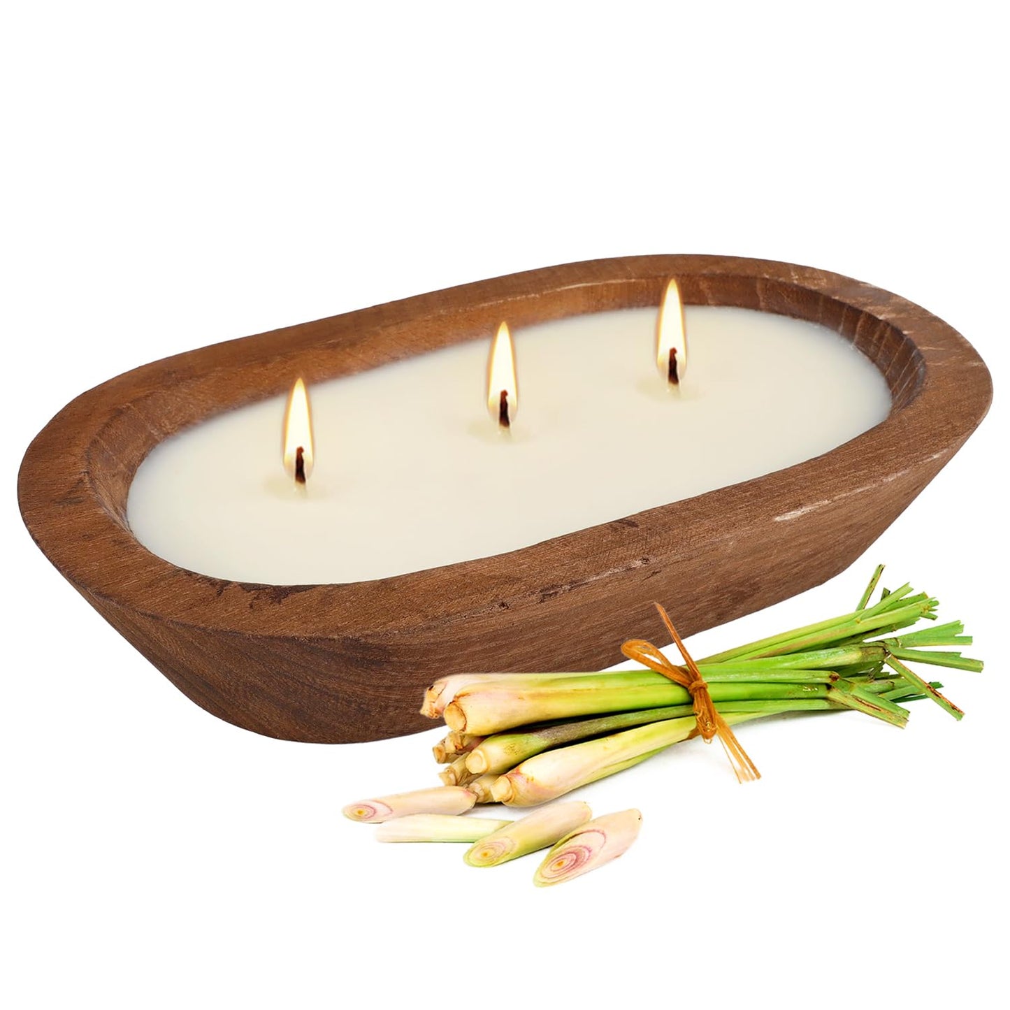 Citronella Candle in Wooden Bowl, 8oz Triple-Wick Smokeless Candle, Clean Burning Natural Citronella Scented Candle for Home Decor, Patio, Garden and Relaxation