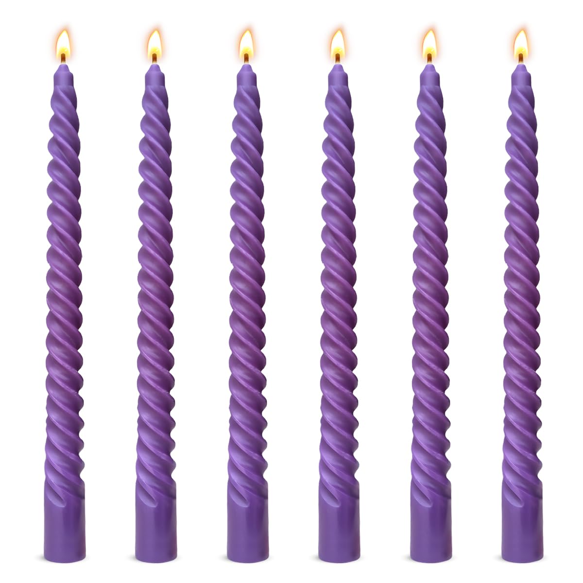 6 Pack 10 Inch Purple Spiral Taper Candles for Celebrations and Religious Ceremonies, Unscented Dripless Twisted Candlesticks for Dinner Decorative Accents Relaxation and Meditation