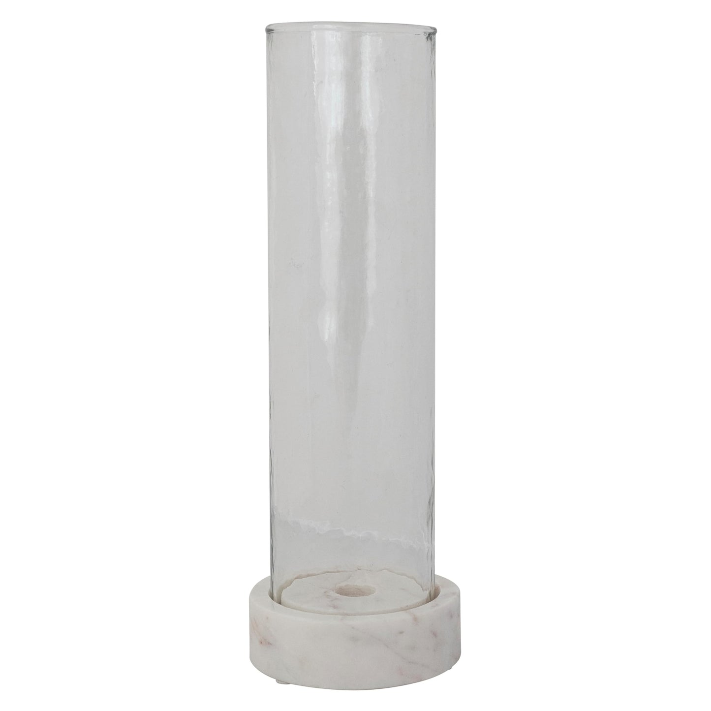 Creative Co-Op Marble Taper/Pillar Candle Holder with Glass Hurricane, White