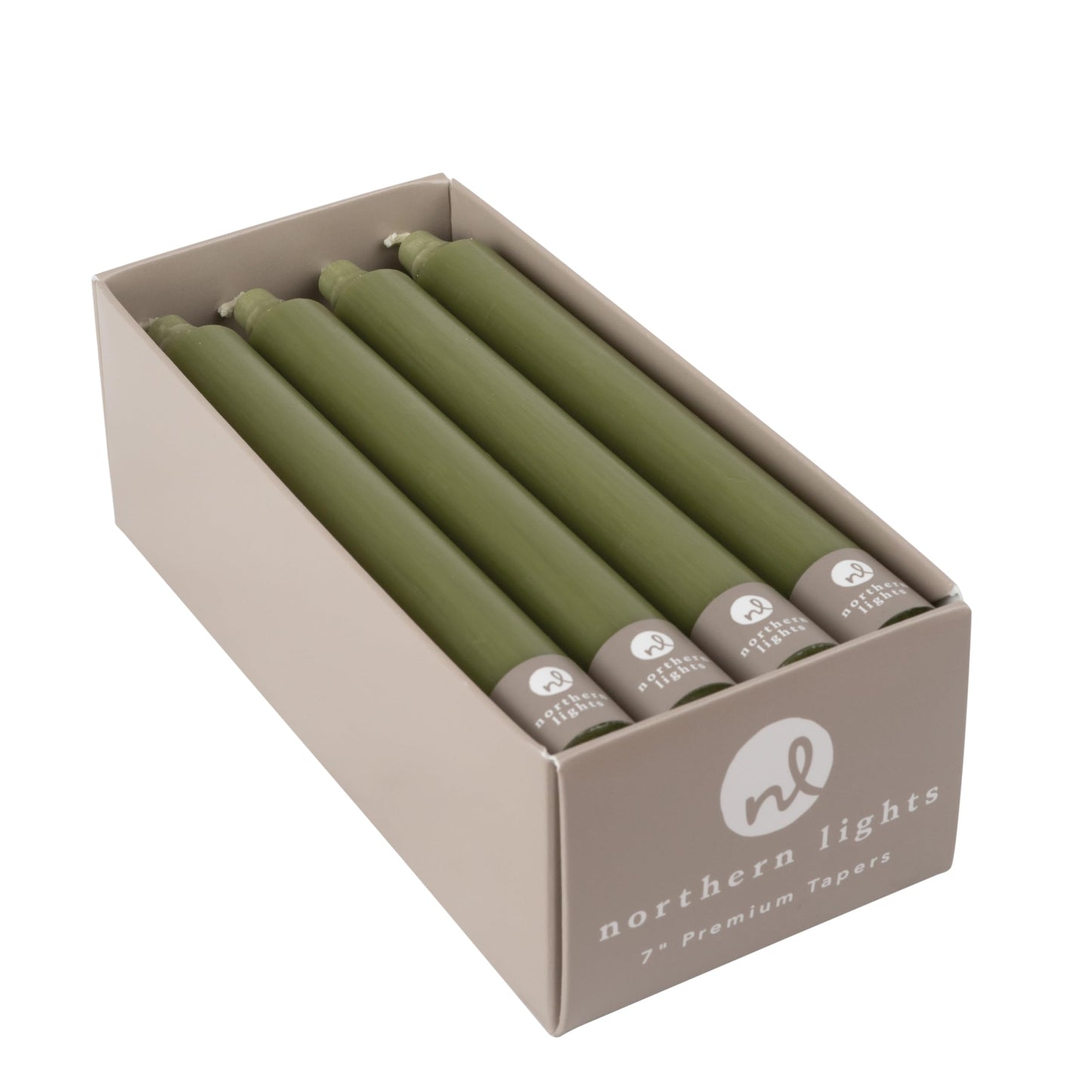 Northern Lights Candles - 7" 12pk Tapers - Moss Green - 71734