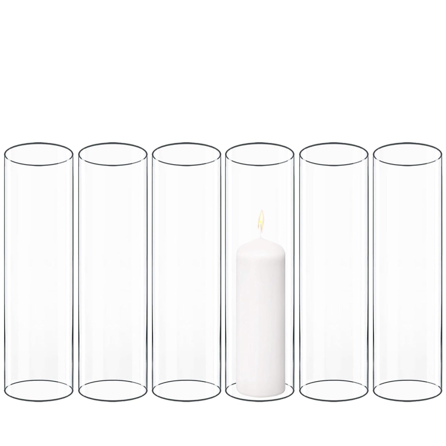 CYS EXCEL 6 PCS (H:10" D:3") Open Ended Glass Hurricane Candleholder Tube Shade Bottomless Candle Chimney Cover