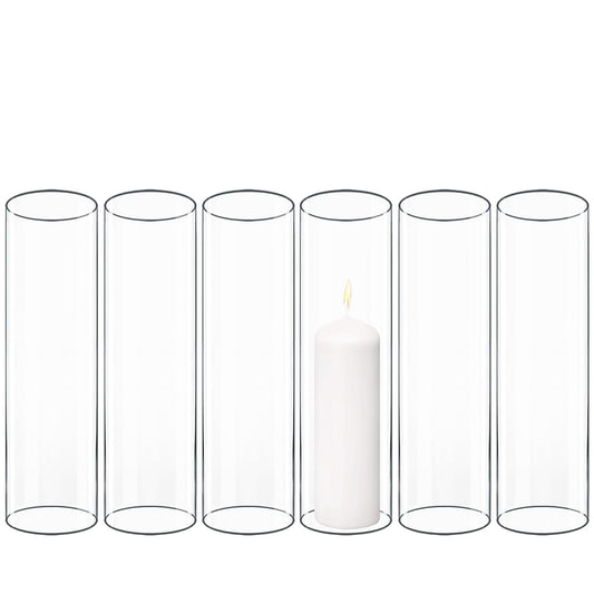 CYS EXCEL 6 PCS (H:10" D:3") Open Ended Glass Hurricane Candleholder Tube Shade Bottomless Candle Chimney Cover
