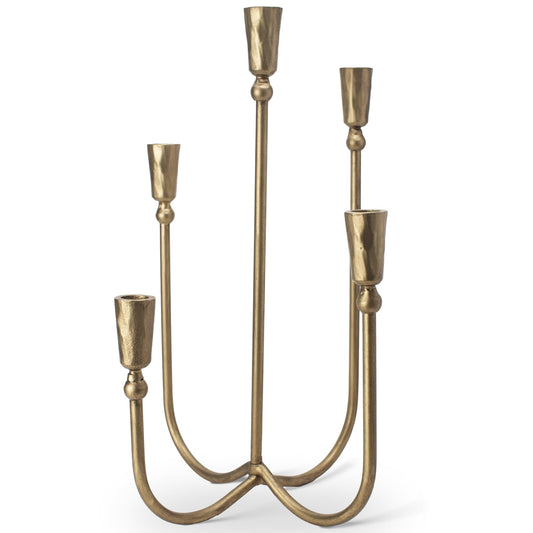 BANOMII Large Iron Candelabra Centerpieces for Tables, 17.7'' Tall Taper Candle Holders, Vintage Brass Gold Candlestick Holders, Antique Fireplace Mantel Decorations for Living Room, 5 Arms