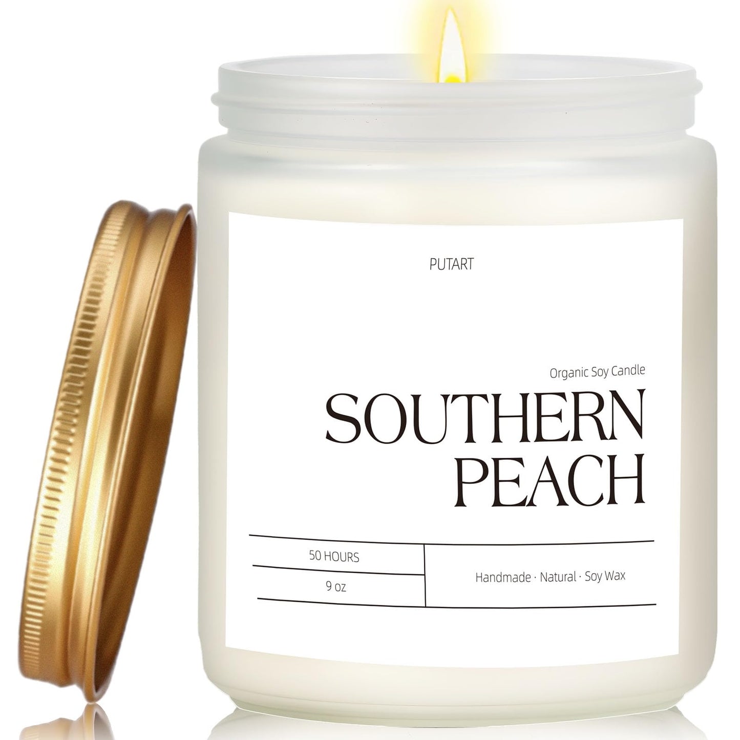 Putart Peach Scented Candles for Home, 9oz Natural Soy Wax Aromatherapy Organic Peach Candle for Stress Relief, Long Burning & Lasting Jar Candle Gifts for Halloween, Birthday, Christmas, Thanksgiving