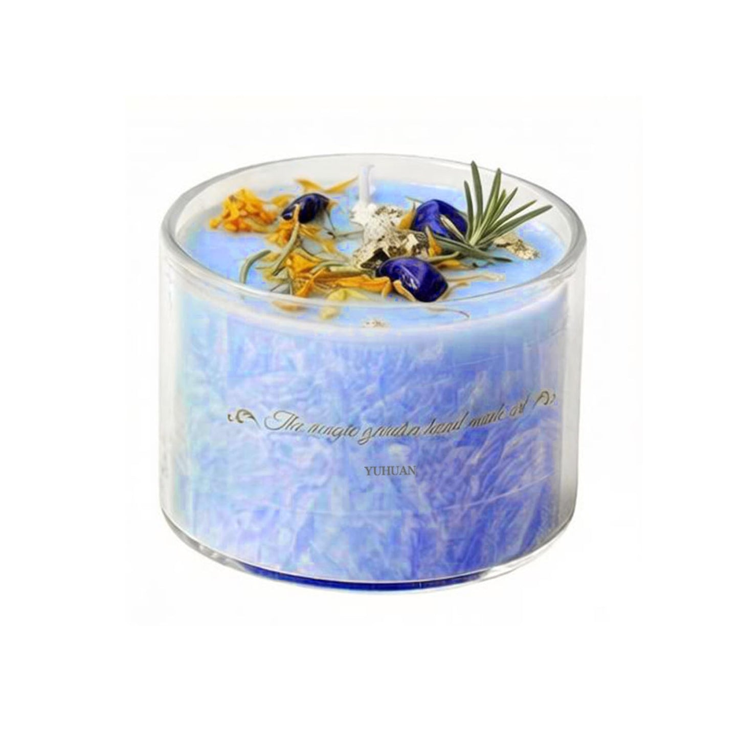 Coytlykne 4oz Crystal Candle with Dried Flower, 2.76x1.97 Inches Herbal Scent Jar Candles, Home Decoration & Heartfelt Present for Women Men (Blue)