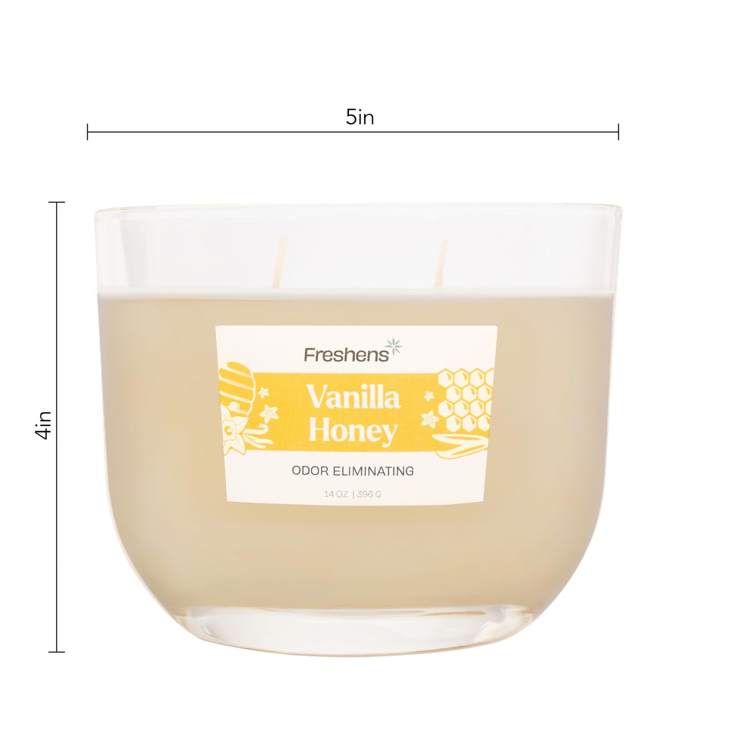 Carolina Freshens Vanilla Honey Odor Eliminating Highly Fragranced Candle for Home Scented, Eliminates 90% of Pet, Smoke, Food and Other Smells Quickly, 2 Wick, 14 oz - Made in the USA