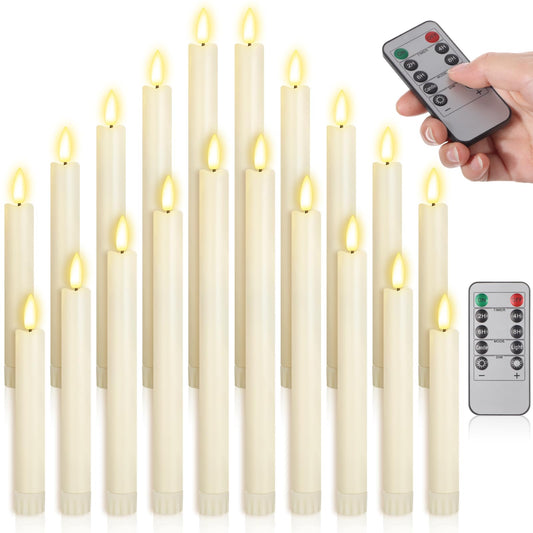 Rossesay 20 Pcs Flameless Taper Candles with Remote Battery Operated Taper Candles Include 6.5'' 7.7" 8.9" 10" 11.2" Fake LED Electric Candle Sticks for Valentine's Day Home Wedding Decor (Warm White)