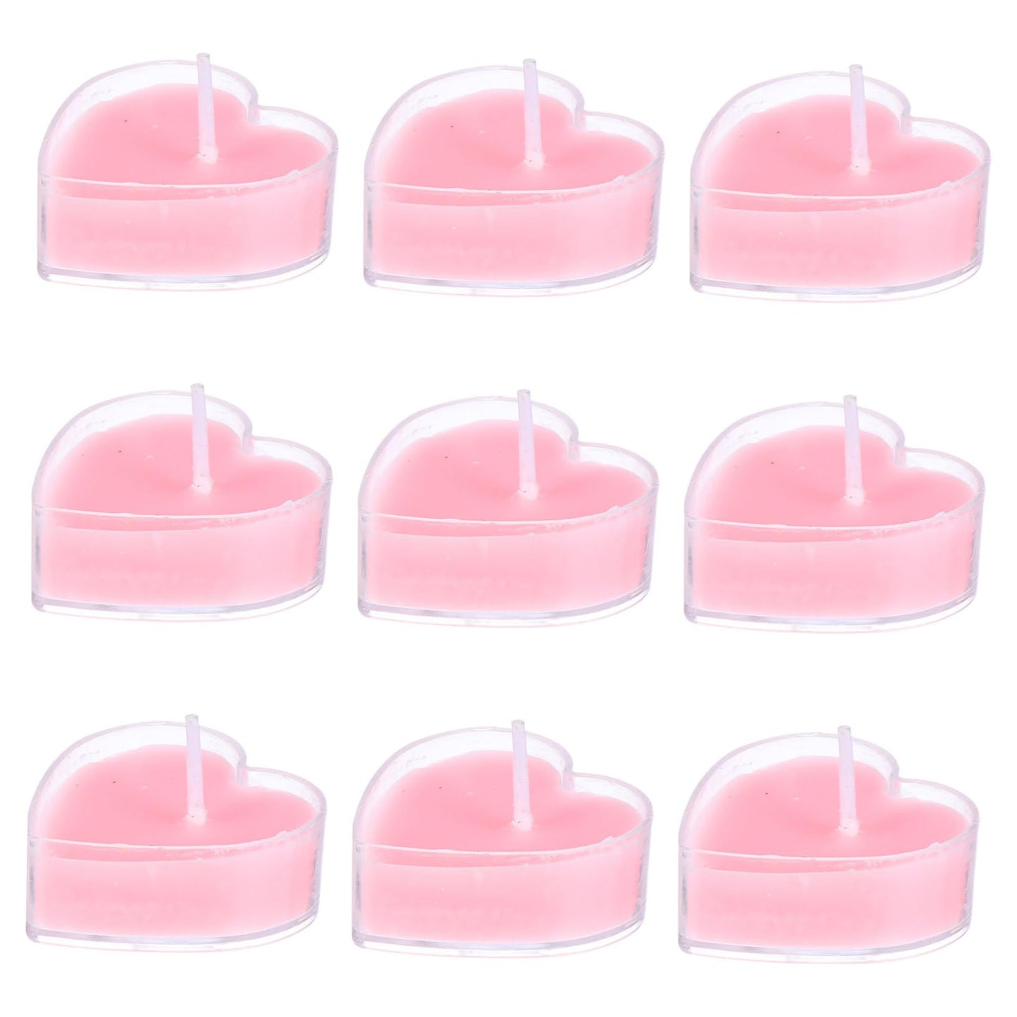 Healifty 9Pcs Heart Shaped Smokeless Tea Wax Candles Pink Rose Scented Aromatherapy Multi Use Romantic Decor for Birthday Wedding Christmas and Festival Ambiance