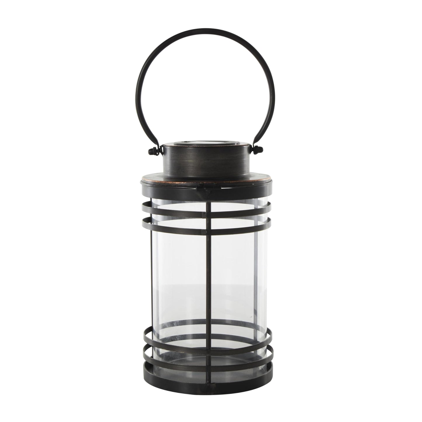 Deco 79 Metal Candle Lantern with Round Circle Lines, 7" x 7" x 12", Black
