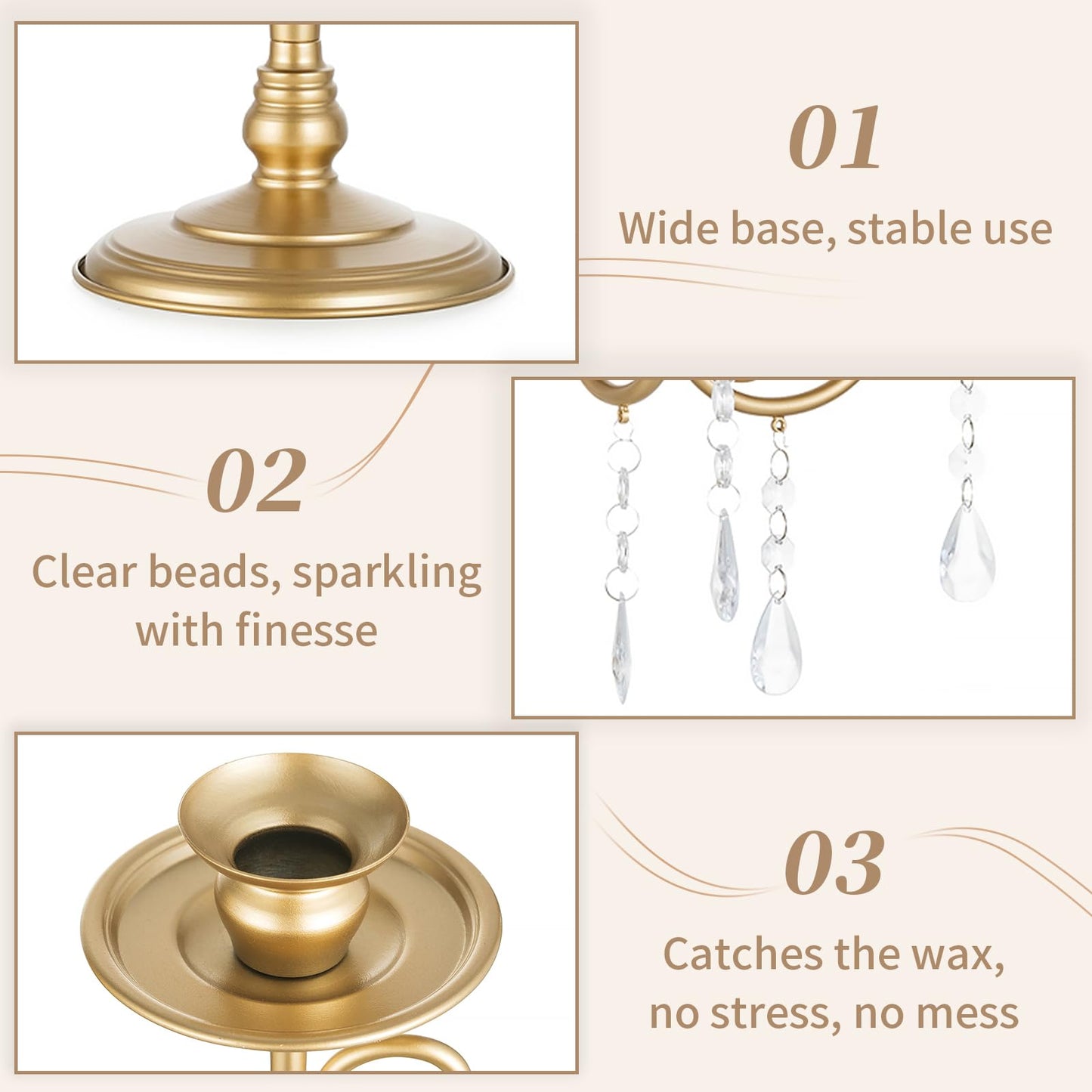 Sziqiqi Wedding Candelabra Table Centerpiece: 5 Arm Candelabras for Candlesticks - Gold Candle Holder Set of 2 for Christmas Engagement Birthday Party Event